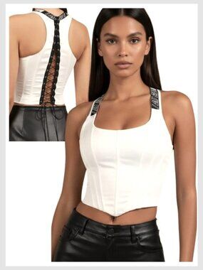 I.AM.GIA Siobhan Corset Top White Lace-Up Back Bustier S